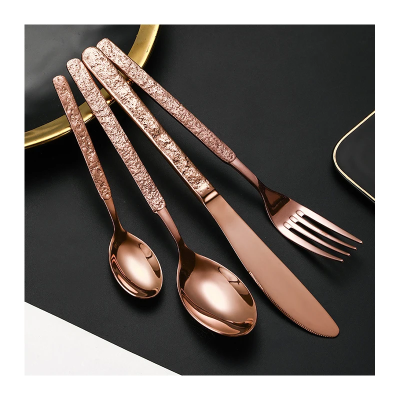 Cutlery hammered flatware golden 18/10 cutlery kitchen flatware modern forged gold silver premium stainless steel cutlery set
