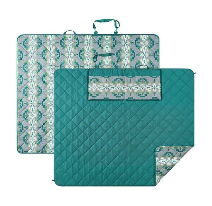 Outdoor Ethnic Style Picnic Blanket Mat Worn on the Shoulder Foldable Handbag OEM Pattern Poly Pongee Oxford Cloth Underlay