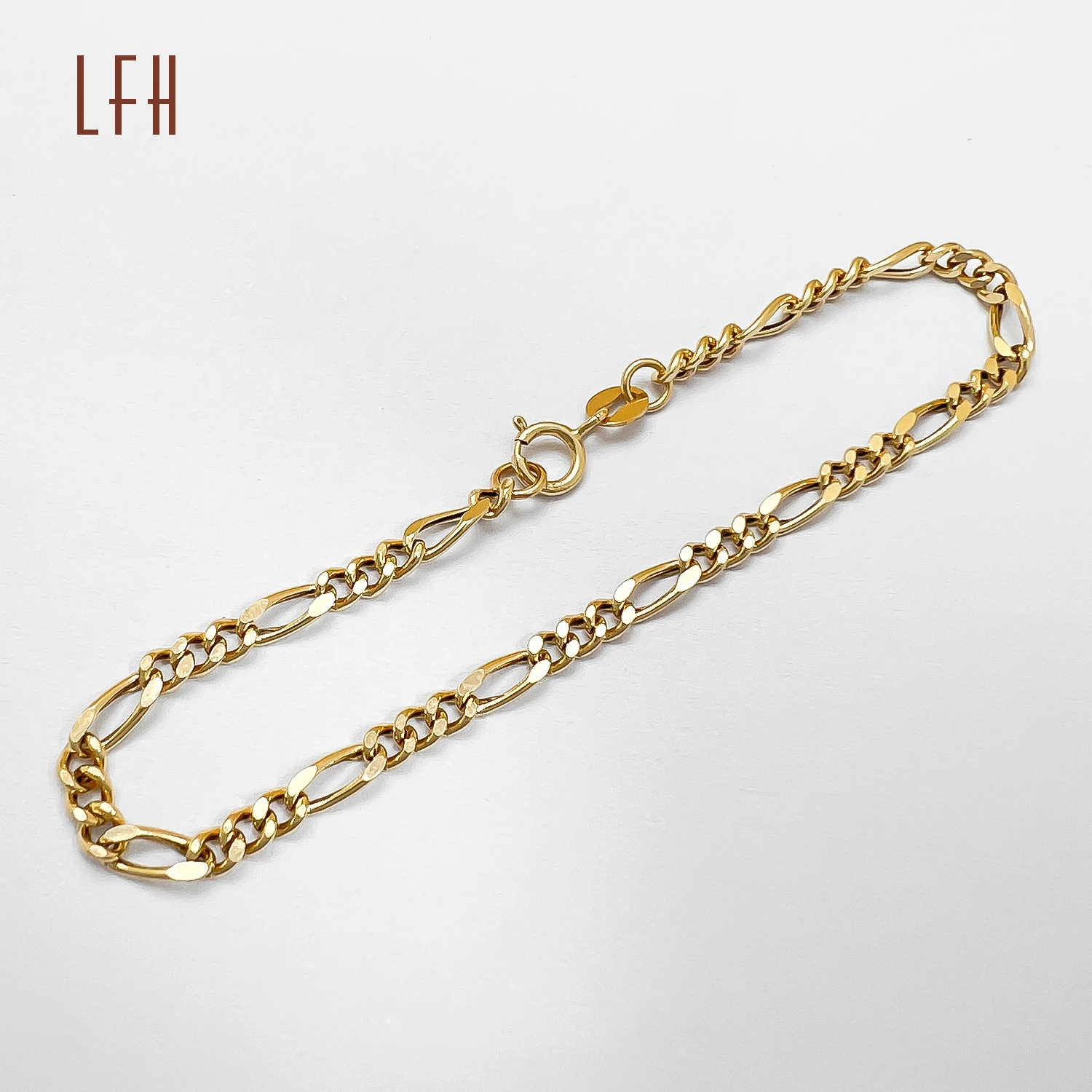 LFH Hiphop Saudi Gold Jewelry Pawnable 18k Hollow Figaro Gold Jewelry 18k Real Bracelet 18k Pure Gold Bracelet for men women