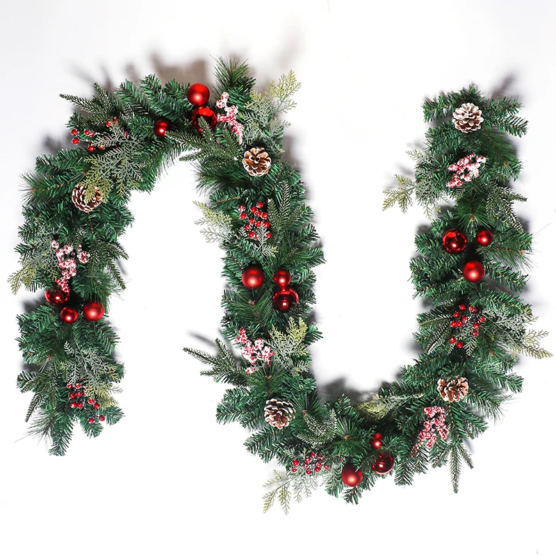 Factory Direct Sale Artificial Christmas 9Ft  Red Berries&Pine Cones Pvc PE Mixed Garland