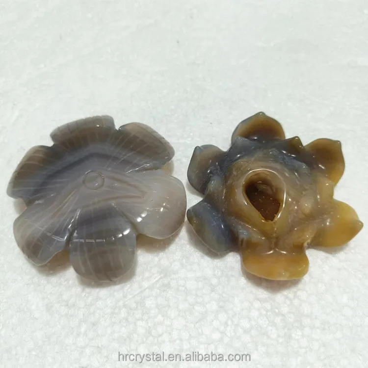 023 Semi-precious Stone Crafts Gemstone Druzy Agate Lotus Healing Geode Crystal Flowers Carving