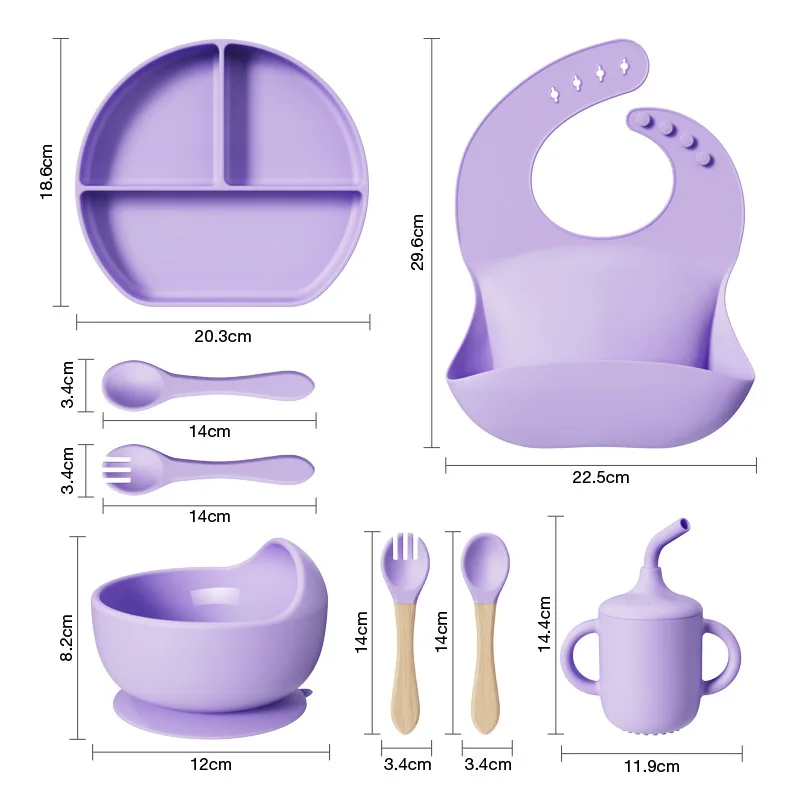 2024 Hot Sale Baby Tableware Feeding Set Bpa Free silicone Feeding Set Plate Bowl Cup And Spoon Fork For Babies