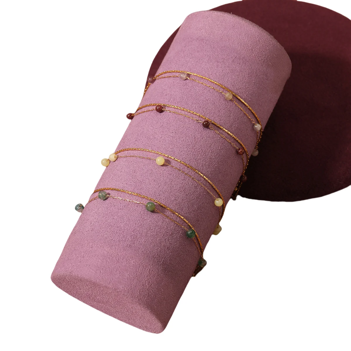 Direct Sale Natural Garnet Beaded Double-layer Bracelet Delicate 18K Gold Girls Bracelets for Wholesales