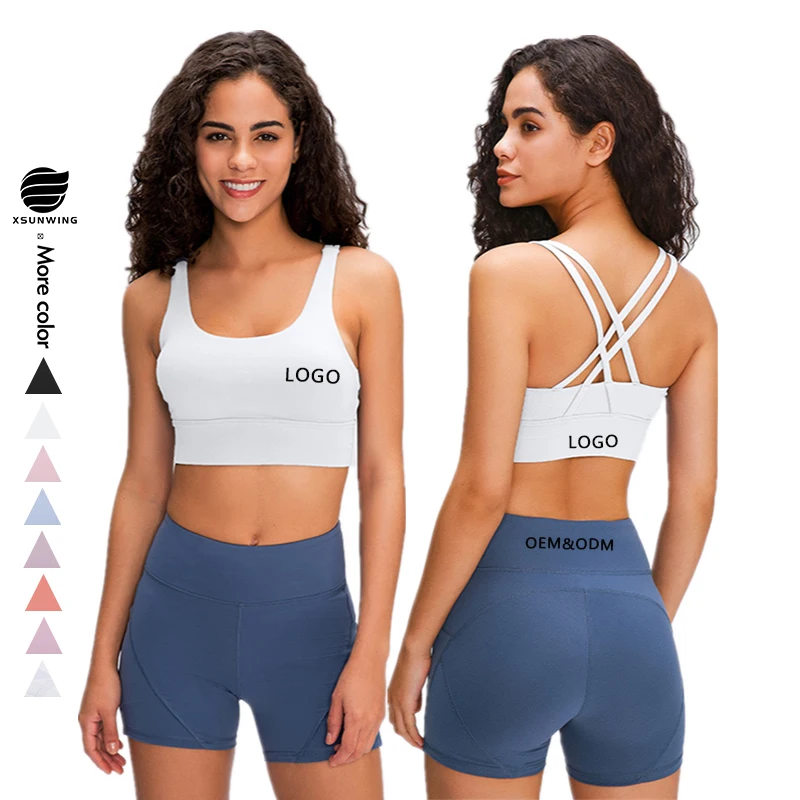 Xsunwing New Ladies Gym Fitness Apparel High Impact Cross Back Inside Padded Push Up Gym Sexy sport size woman yoga Bra WDQ2026