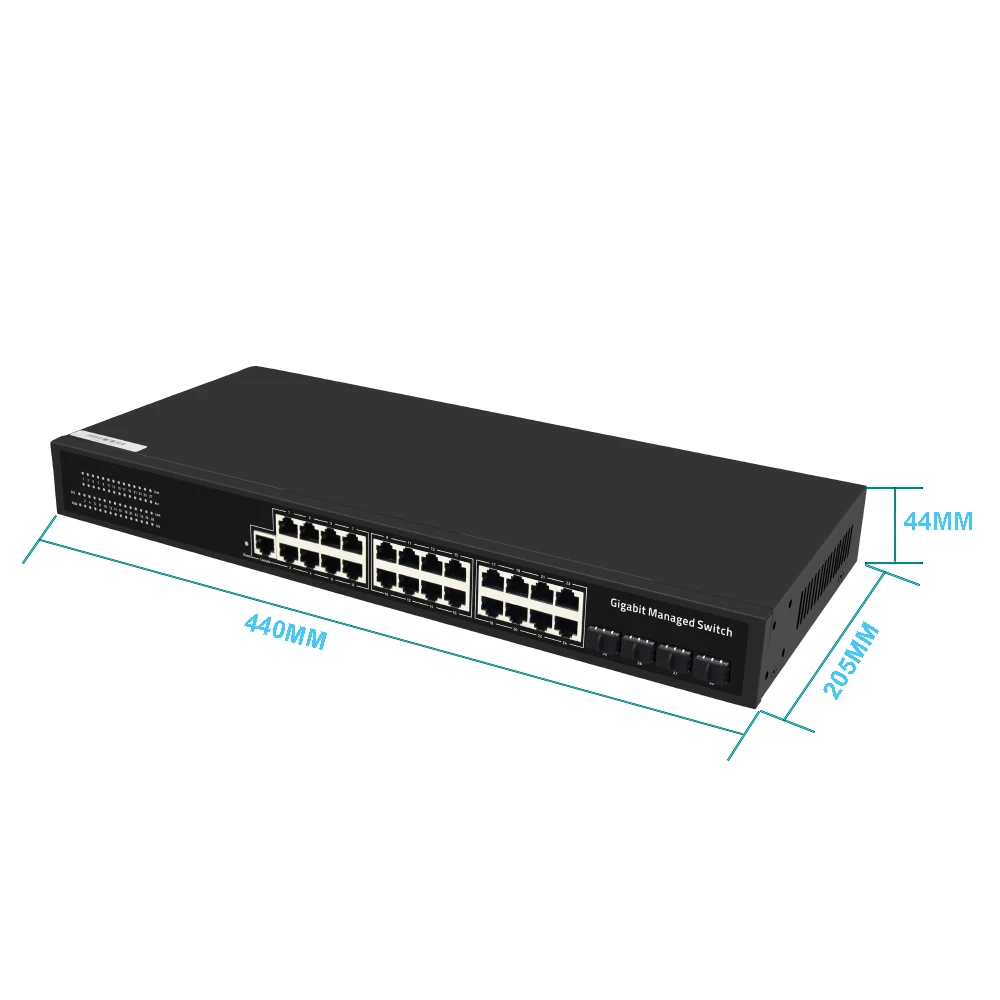 24p 10/100/1000M+4SFP Managed switch Auto-Negotiation RJ45 ports with 1 Console port and  4 Gigabit  SFP independent ports