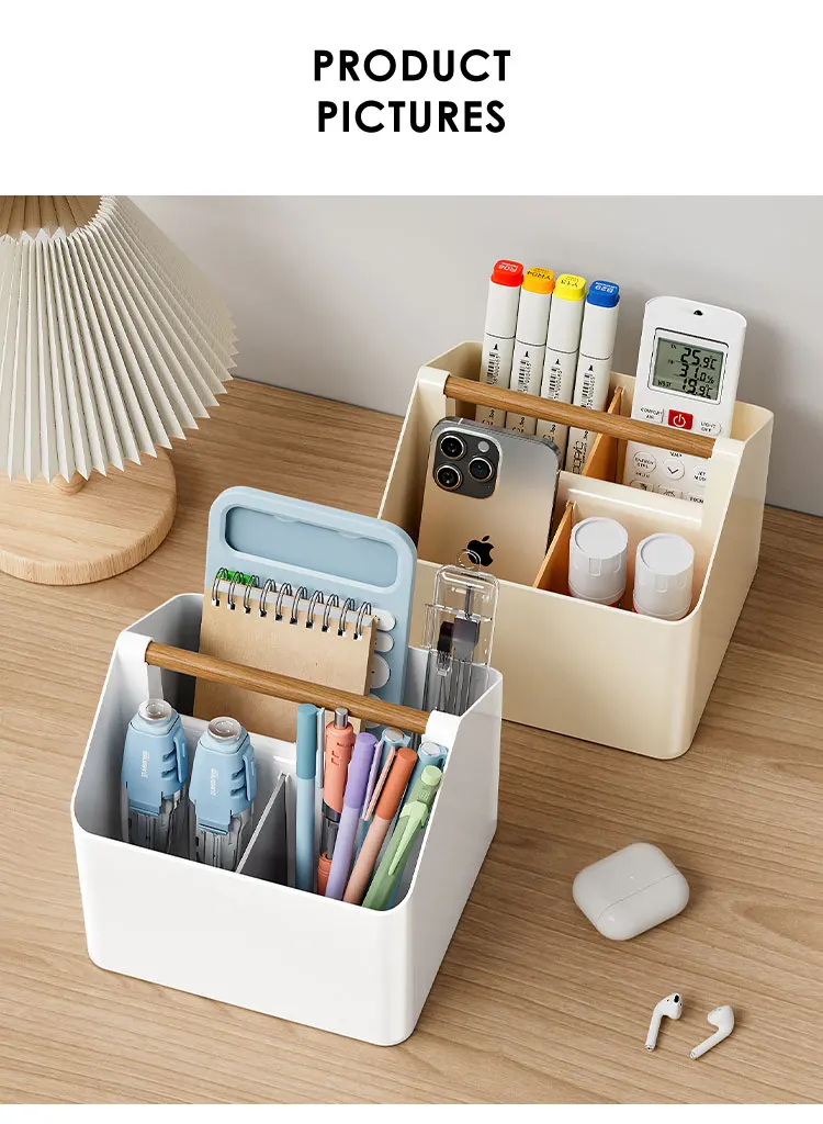 Wholesale Desk Organizer Stackable Storage Basket Household Offices Sundries Desk Container Box With Wood Handle