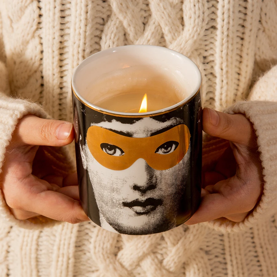 European vintage custom face candle holder ceramic romantic aromatherapy cup home decor storage cup jar porcelain candle jar