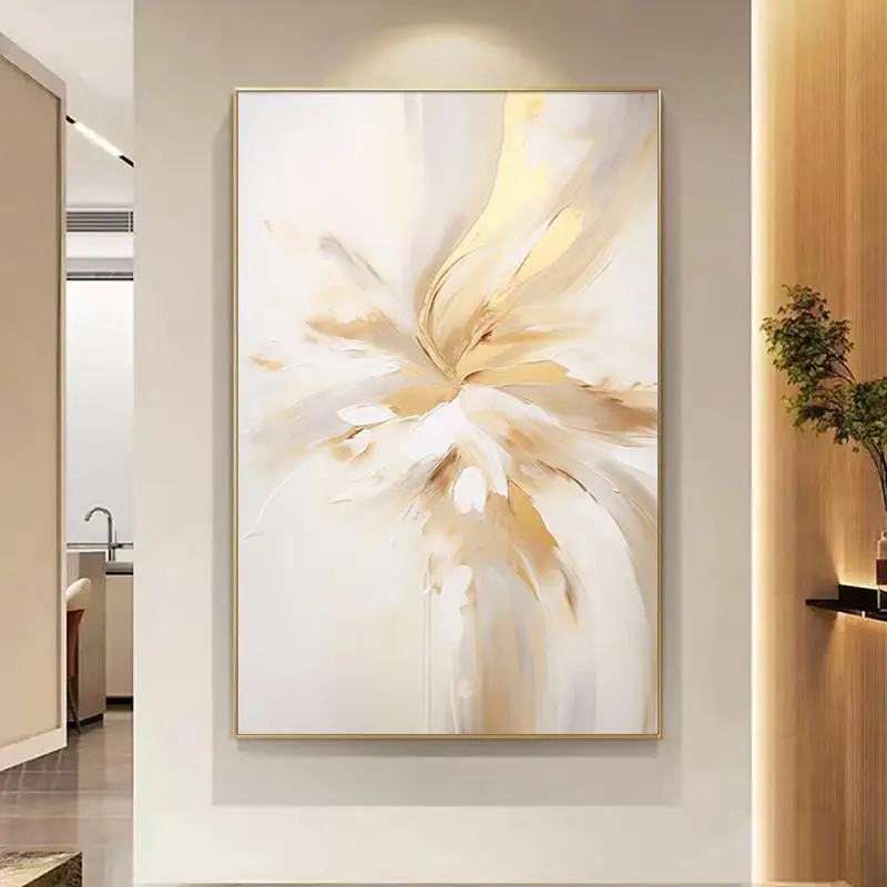 Modern Entrance Gold Foil Lucky Artwork Luxury 100% Hand-painted Mural Abstract painting paintings and wall arts with frame