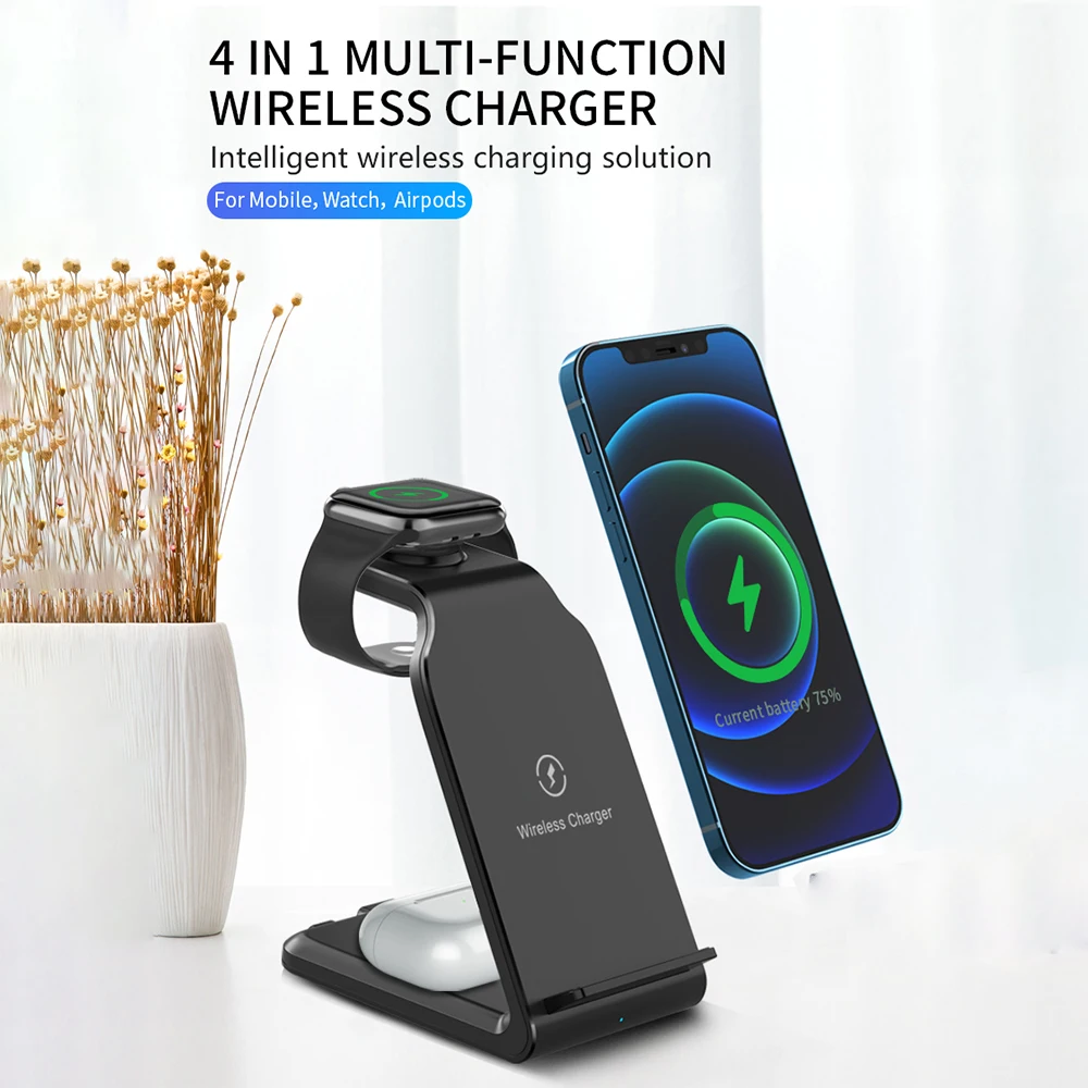 USLION 3 in 1 Wireless Charger Stand Station 15W 10W Qi  Wireless Charging Dock Mobile Phone Earphone Watch for iPhone