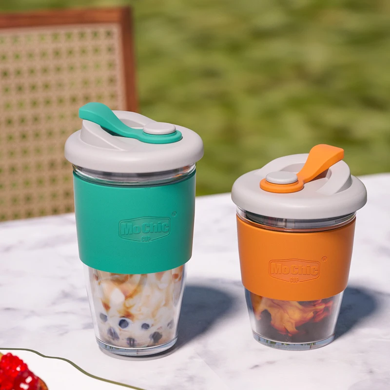 Wholesale cheap Custom Glass Coffee Mug Lids Reusable Travel Gift Boy Girl Leak proof glass coffee cup