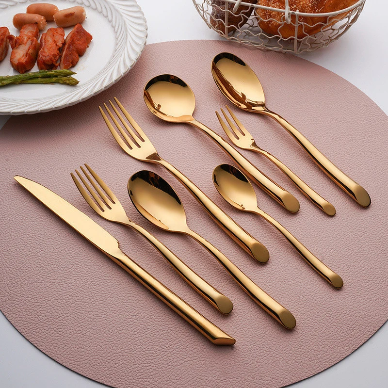 Gold Plated Knife Fork Spoon Talher Cutlery Sets Luxury High Quality Stainless Steel Flatware Sets for Wedding Restaurant Hotel