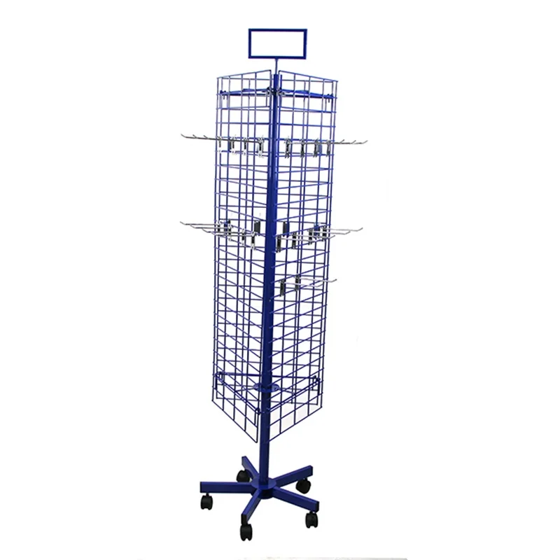 New Arrival Spinner Three-side Metal Grid Panel Floor Display Rack for Hanging Accessories