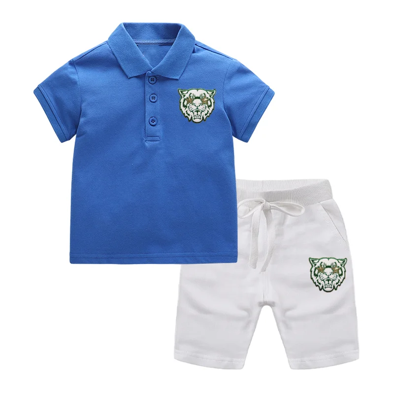Customized Design 2024 Summer Boys Clothing Set Solid Polo T-shirts Shorts Casual Children Clothing Set