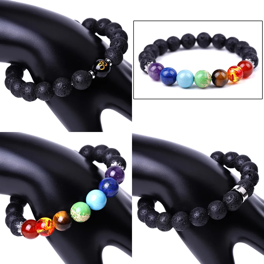 CELION 8mm Beaded Niome 7 Chakra Healing Beaded Bracelet Natural Lava Stone Bracelet for Women and Men