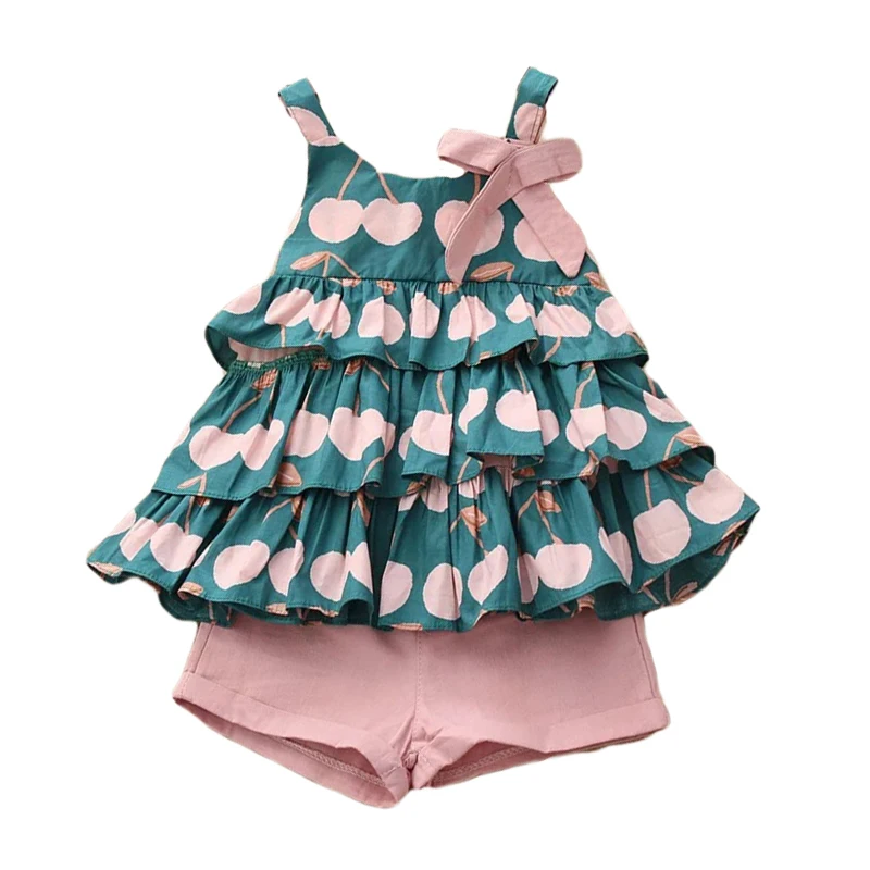 Новое летнее платье для девочек, платье для девочек без рукавов, футболка + шорты комплект из 2 предметов комплекты детской одежды
