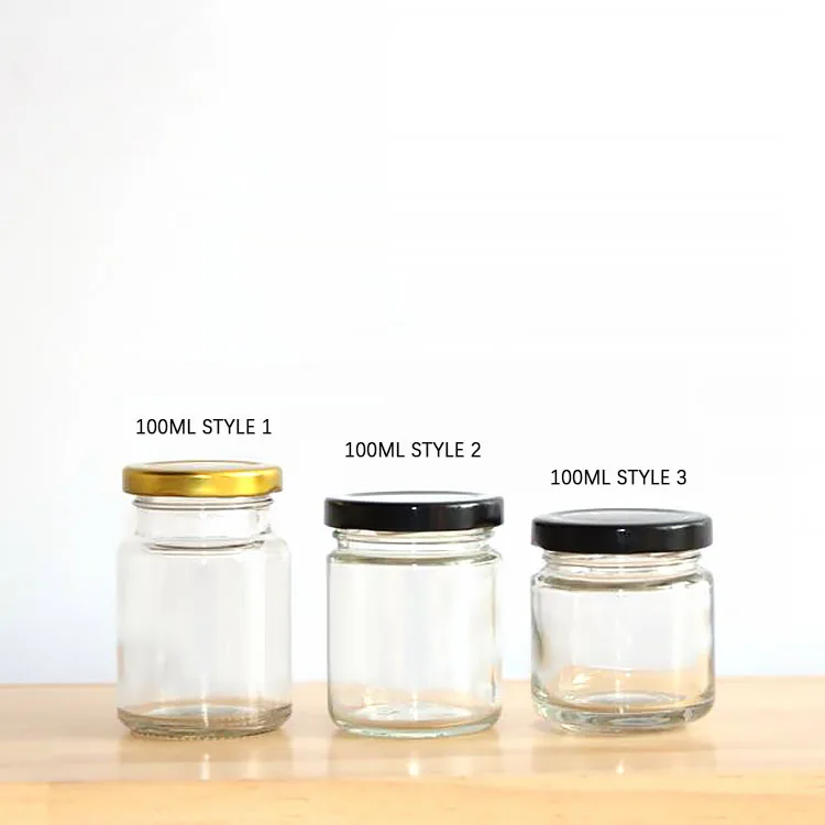 Low MOQ wholesale mini sample glass honey jar  all size of glass jam jar with metal cap customization