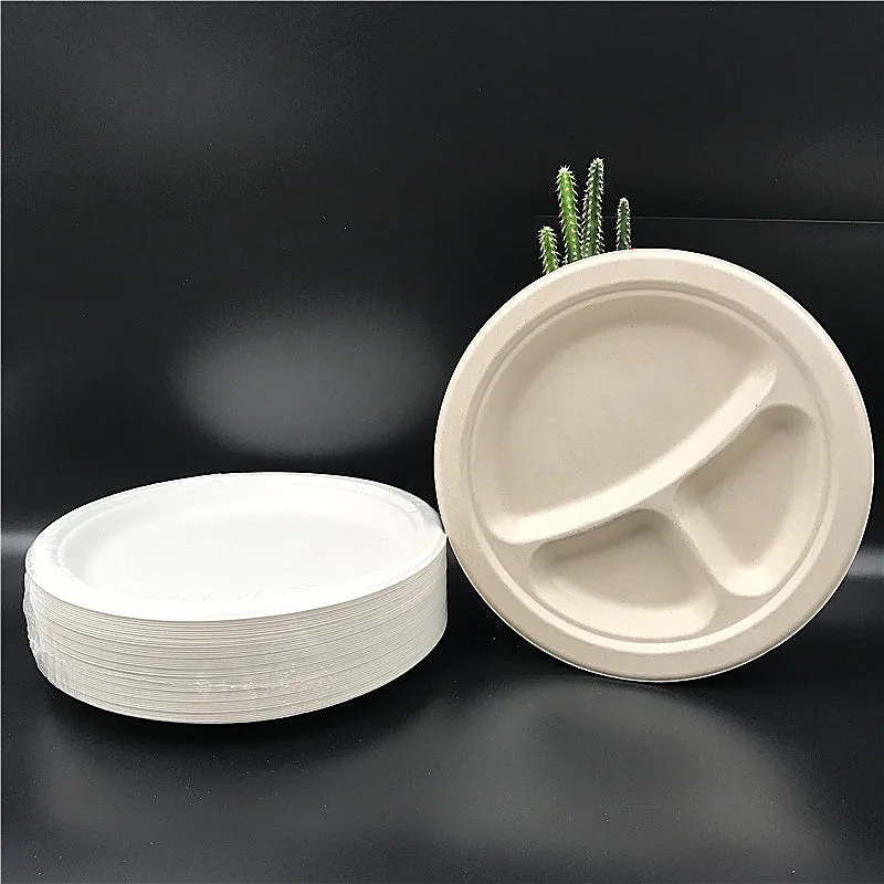 eco friendly sugarcane bagasse round pulp plate 9 inch takeaway biodegradable disposable pizza plate for restaurant