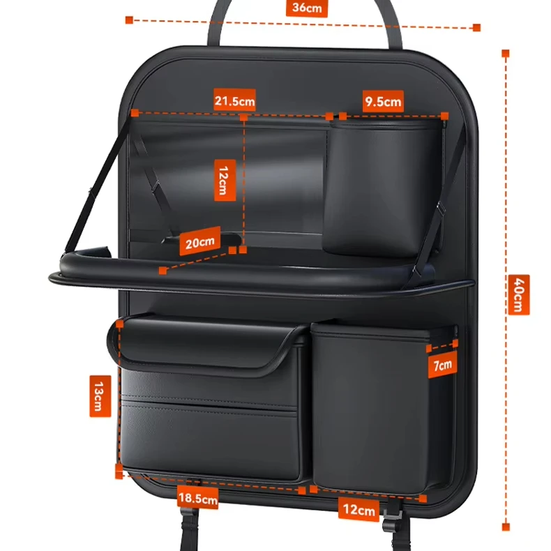 Anjuny Factory Custom Multi-Pocket Phone Laptop Holder Food Tray 2 Pack Leather Car Backseat Organizer with Foldable Table Tray