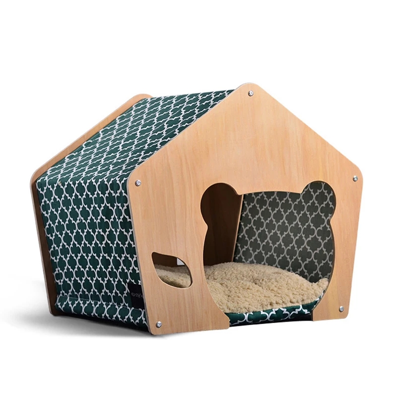 Relaxlines Custom Home Style Funny Personalise Pet Bed With Cute Window Pet Cat Dog House With Wood Material