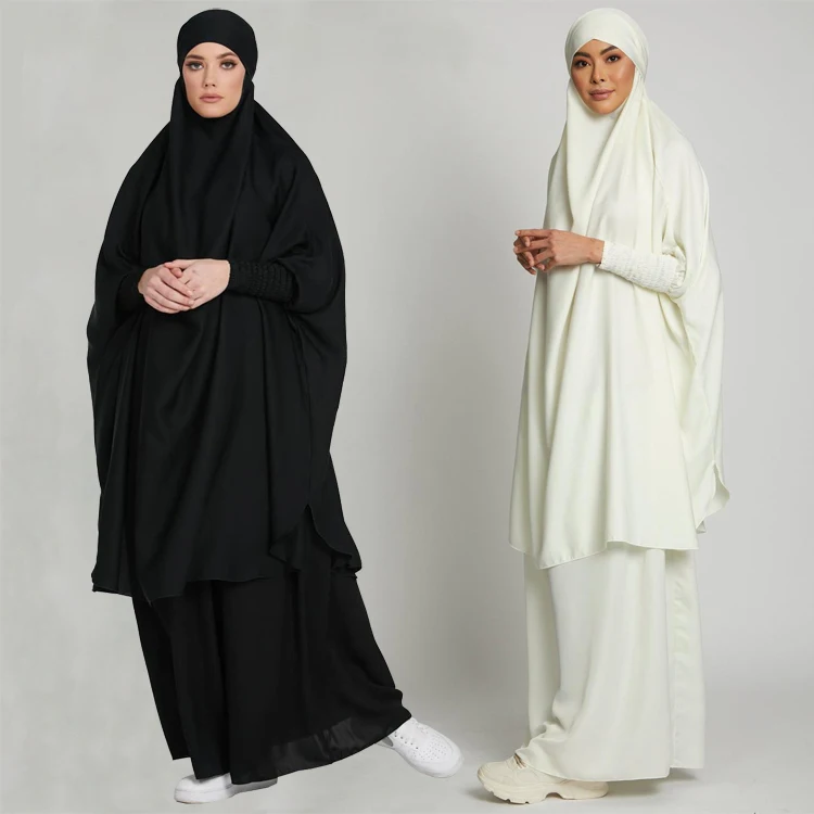 Two Piece Jilbab Prayer Set Abaya for Woman Batwing Hijab Dress Muslim Kimono Kaftan Robe Long Khimar Islam Cloth Niqab Ramadan