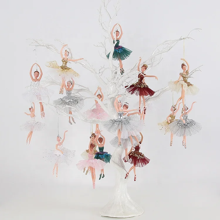 SOTE Handmade Xmas Hanging Decoration Ballerina Figurine Small Plastic Toys White Dress Ballerina Dancer For Christmas Ornaments