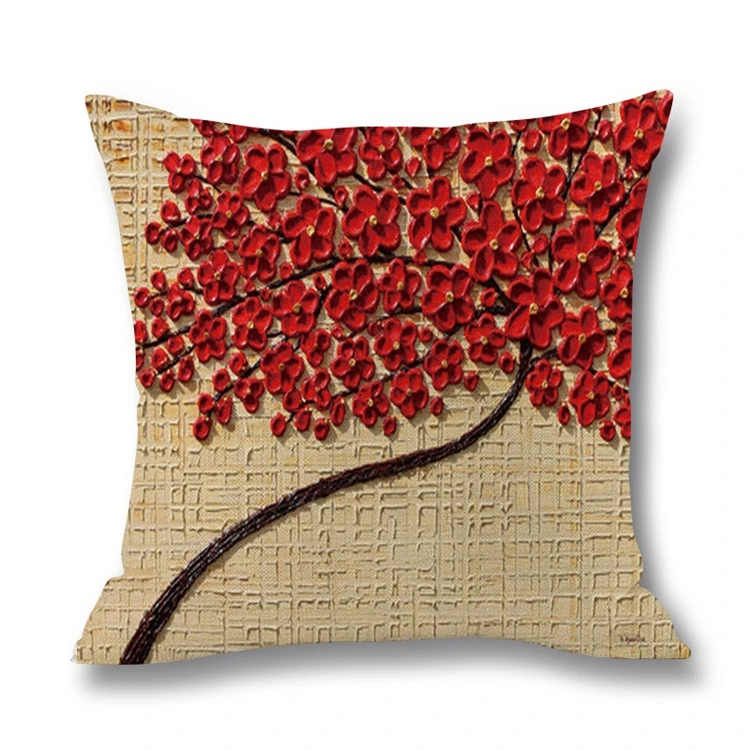 45*45 cm Vintage Cushion Cover European Retro 3D Oil Painting Tree Fortune tree Printing Linen Sofa Decor Art Pillowcase/