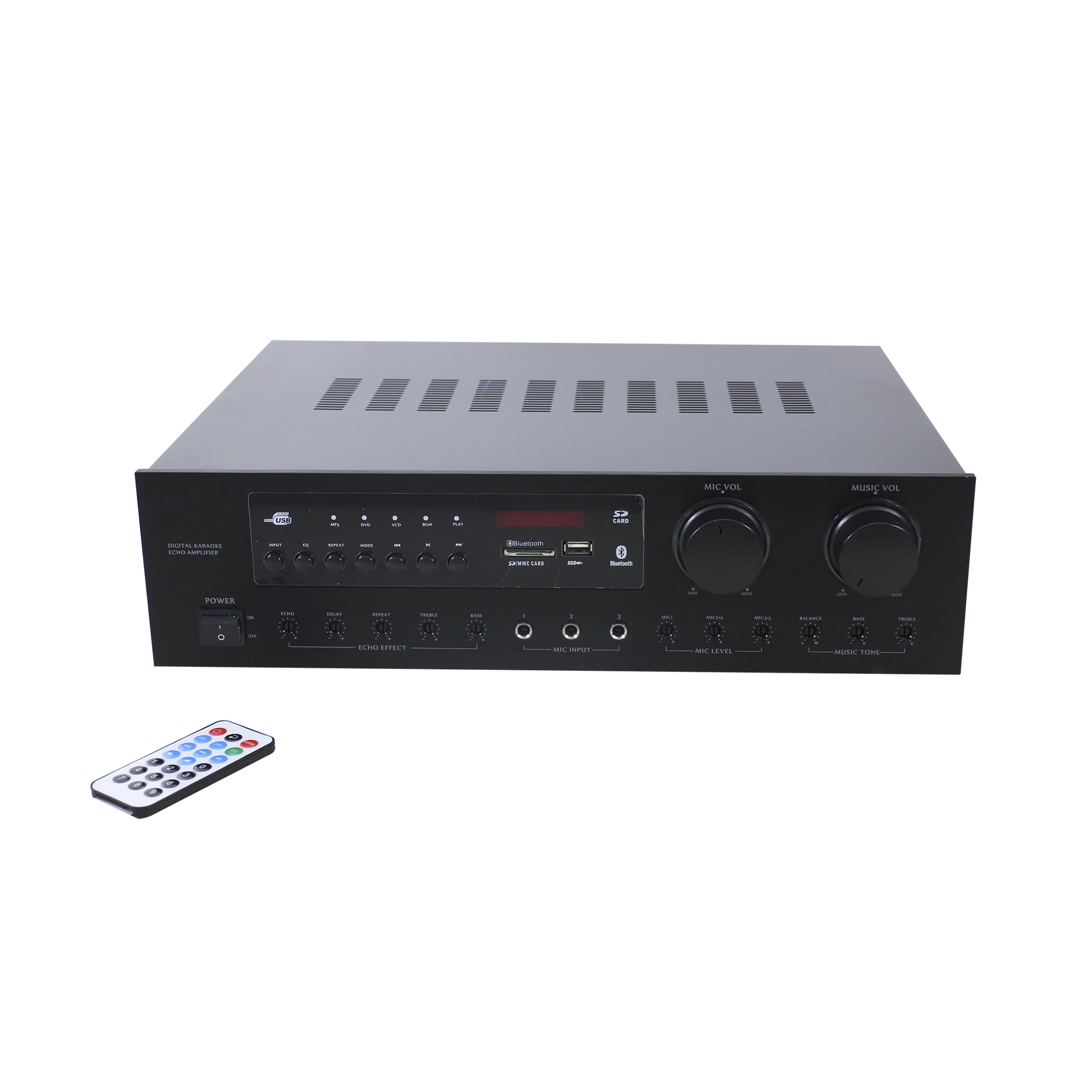 2.0 sound system audio mixer power amplifier  with remote control, blue tooth, usb for home audio and meeting rooms