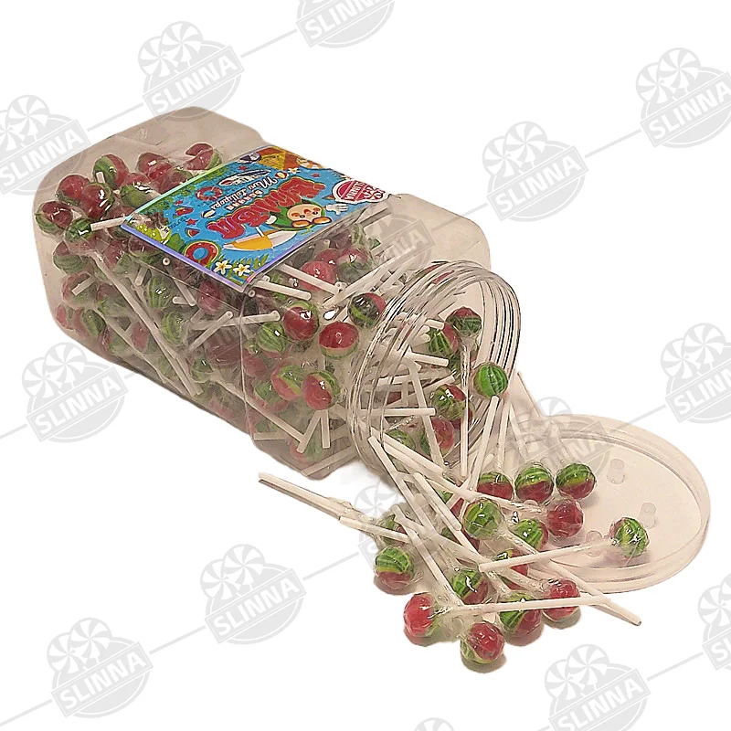 Оптовая продажа, Высококачественная палочка в форме шарика, леденец, мини-арбуз, фруктовый леденец, Халяль, сертифицированный, сладкий и фруктовый