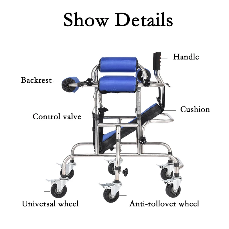 Adjustable anti-rollover assist lower limb walking hemiplegia gait trainer pediatric walker