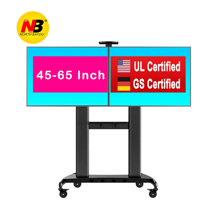 Floor Mobile TV Cart Dual Screen Flat TV Stands with Mount Height Adjustable for 40-65 Inch TVs