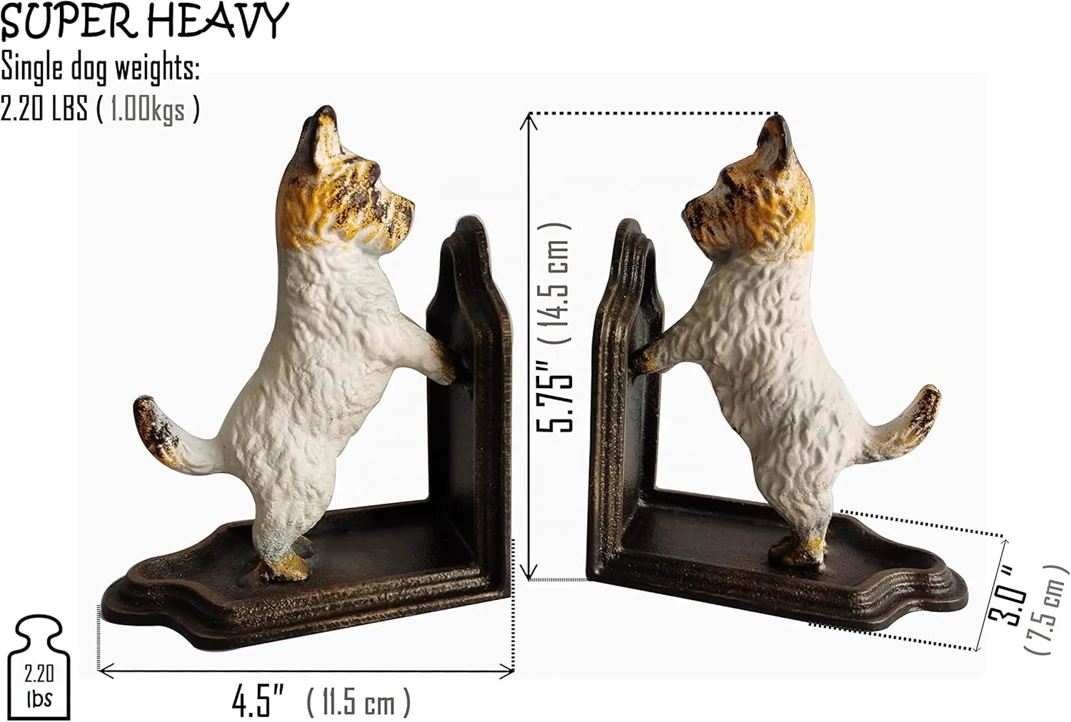 Home Decorative heavy duty cast iron dog bookend antique metal home decoration for office desk book shelf organizer