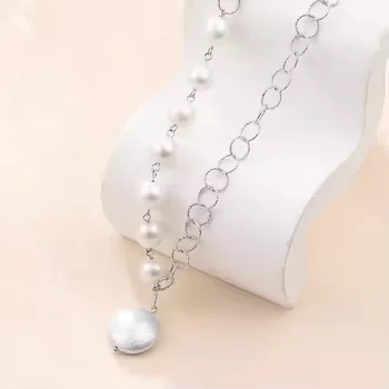 Autumn Winter Necklace for Women Handmade Beaded Imitation Baroque Pearl Pendant with Link Chain for Party Wedding Gift Ideas