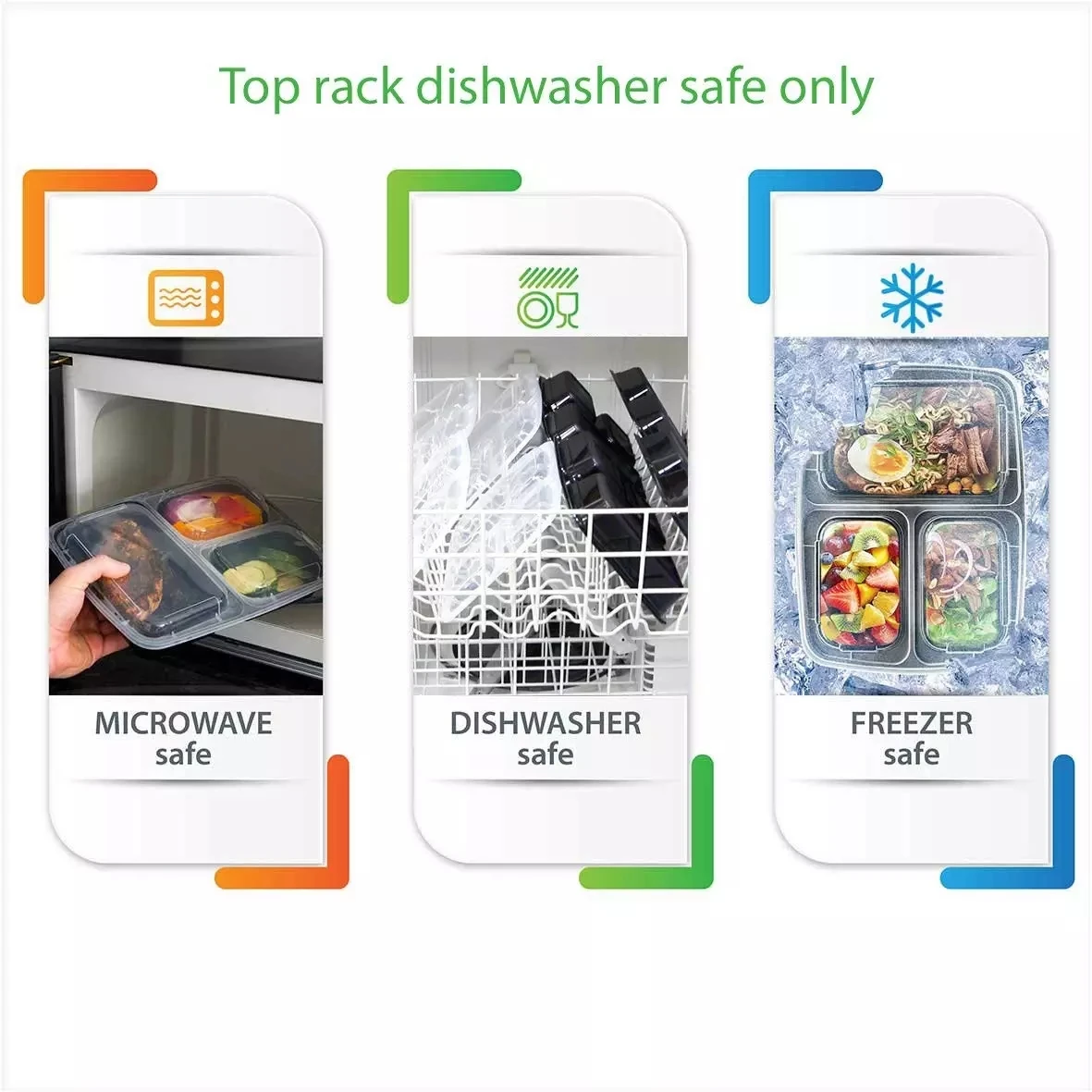 3 Compartment Hot Food Delivery Containers,Deli Food Containers Reusable Microwave Dishwasher safe