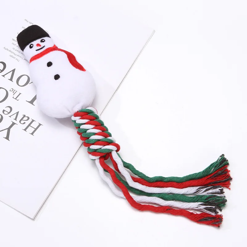 Pet Christmas Holiday Gifts Pet Dog Chew Toy Cute Snowman Santa Xmas Tree Dog Toy Cotton Dog Rope Chew Toys