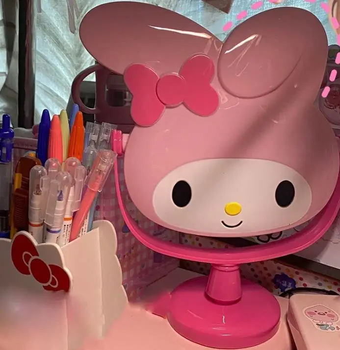 SS Kawaii Sanrioed My Melody Vanity Mirror Anime Figure Rotatable Table Mirror Vanity Mirror Glass Bedroom Desktop