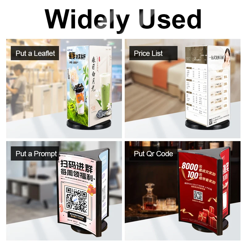 Fashionable 3 Sided Rotating Triangle Clear Advertising Card Stand Acrylic Sign Table Menu Display Holder