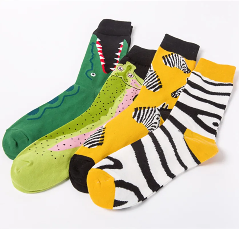 Zebra Crocodile Shark Fish Design Socks Bonypony Wholesale Autumn Winter Fashion Animal pattern Socks for Men