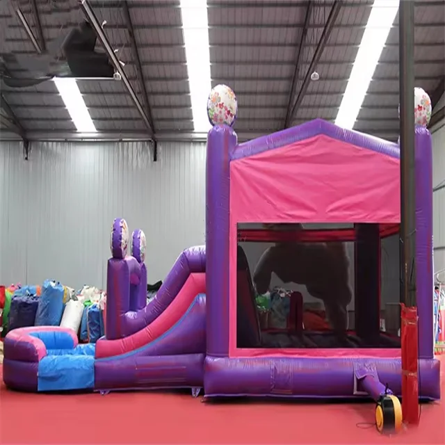Pink castillo inflable wet dry waterslide Moonwalk Inflatable Jumper Bouncer slide combo for kids