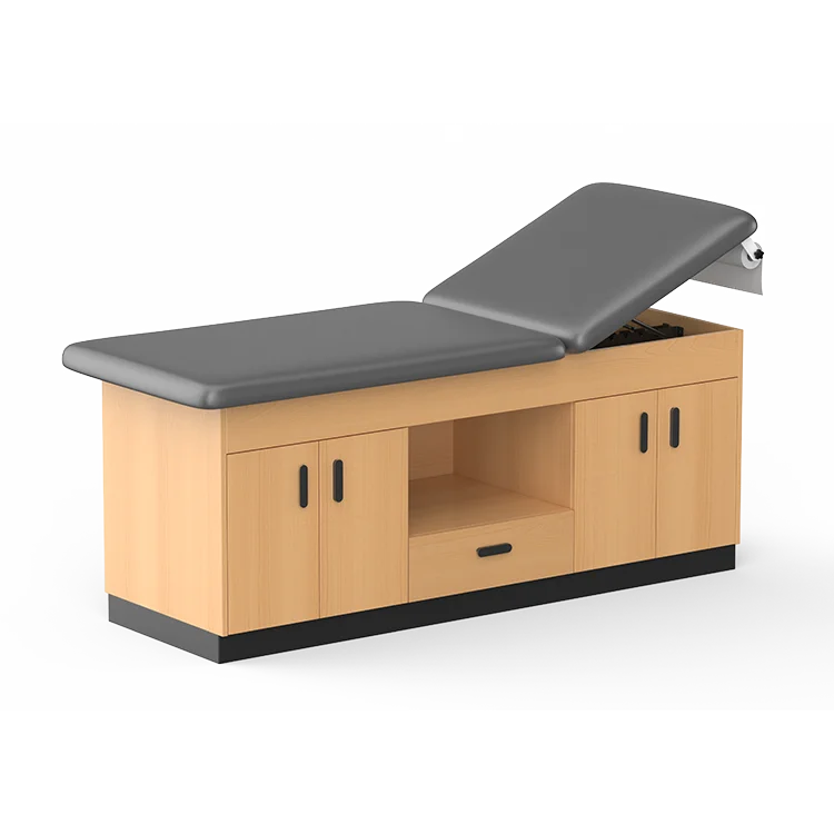 Hospital Furniture Adjustable Wooden Cabinet Style Massage Medical Bed Patient Clinic Treatment Table With 1 Drawers & 4 Doors