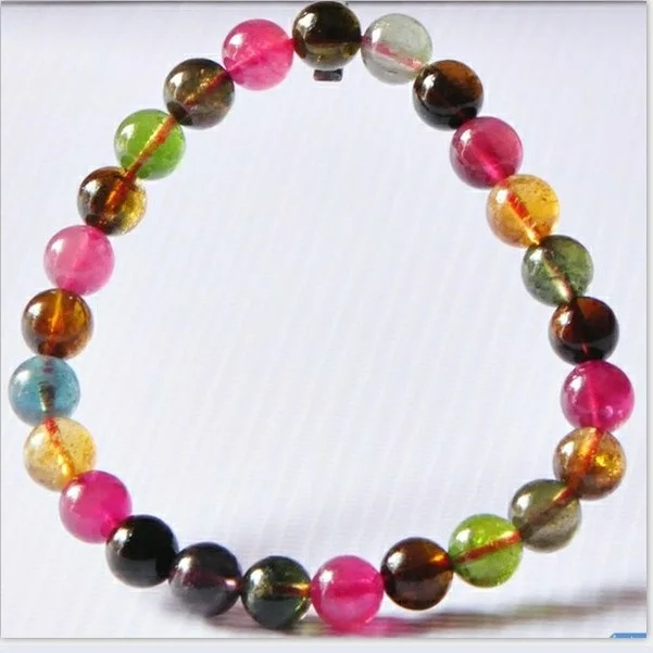 8mm  Genuine Tourmaline Semi-precious Loose Beads Stretch Bracelets