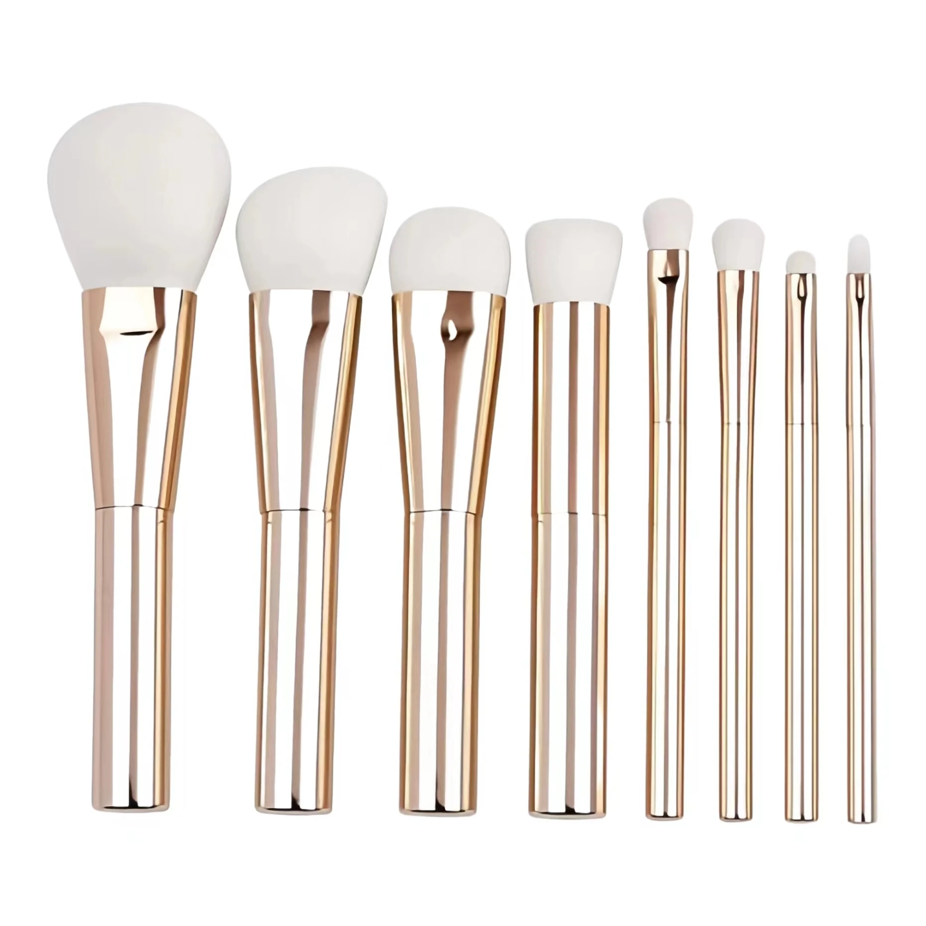 Blush Foundation Powder Concealer Eye Shadow Makeup 8 Pcs Brush Set Soft Synthetic Hair and golden Aluminum Handle