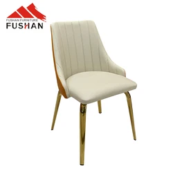 Hot Sale Home Furniture Dining Room Chair Restaurant   Metal Steel Frame PU Leather  Chairs With Gold Leg