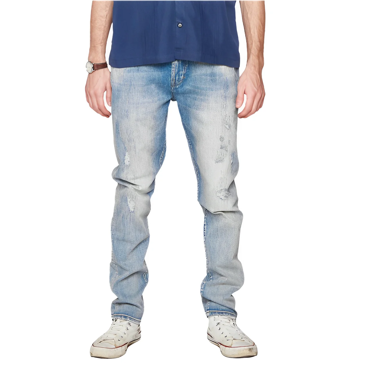 OEM Custom High quality Casual Vintage Wash Men Jeans Ripped patch Stacked denim pants