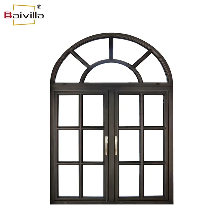 Latest design energy efficiency half moon windows arch top aluminum double glass casement window