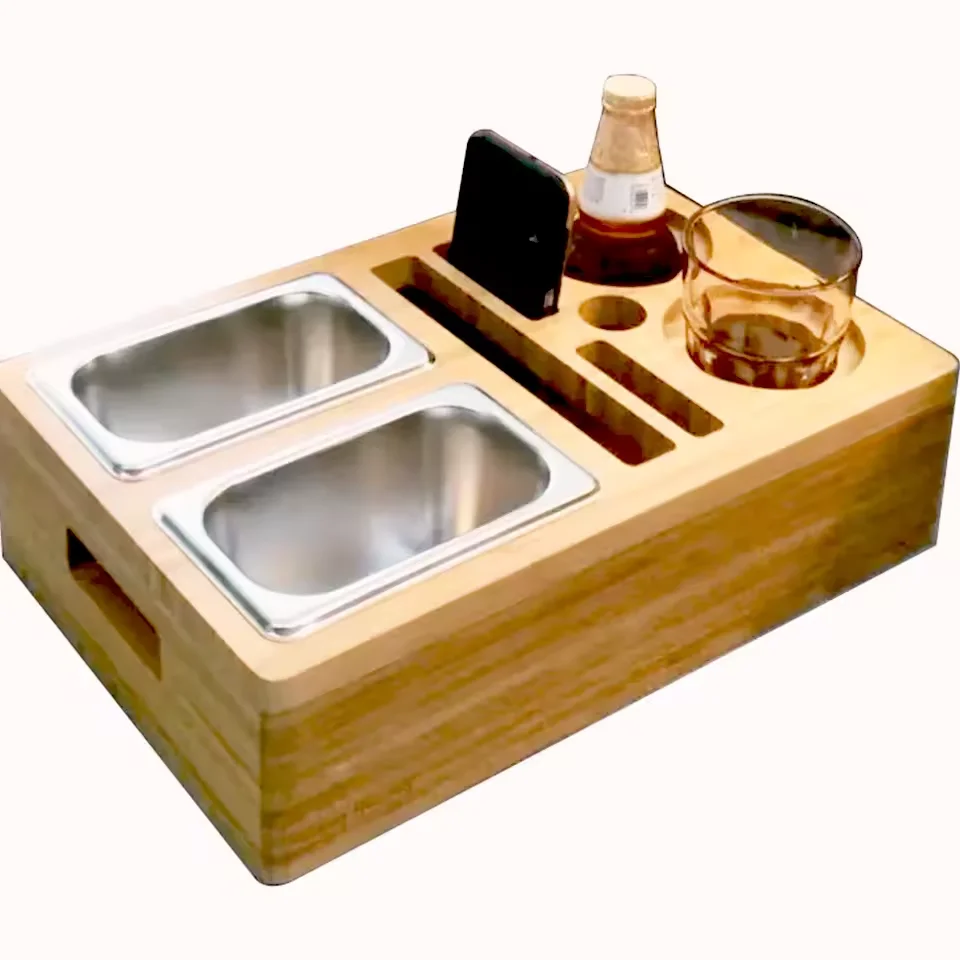 Snack Organizer Tray Bamboo Couch Caddy for Bed Car Seat Organizer for Snacks Beverage Remote