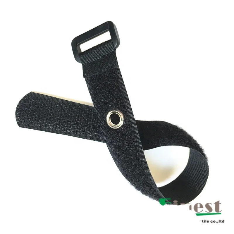 Nylon Material Hook and loop fastener Heavy Duty Black Cinch Strap with Eyelet