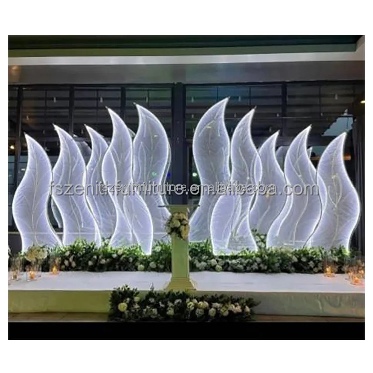 7ft 8ft Leaves Shaped Metal Lighted Arch Sea Grass Road Lead Metal Leaf Led Arch Light Backdrop Wedding Props