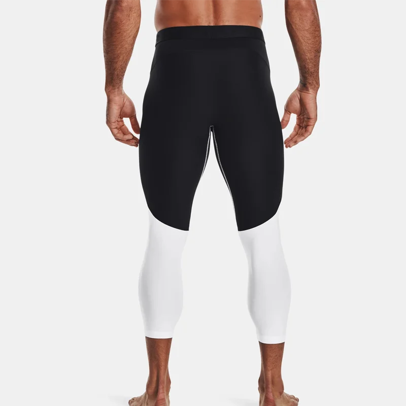 Patchwork 3/4 length color block mens fitness leggings gym tights male running jogger pants