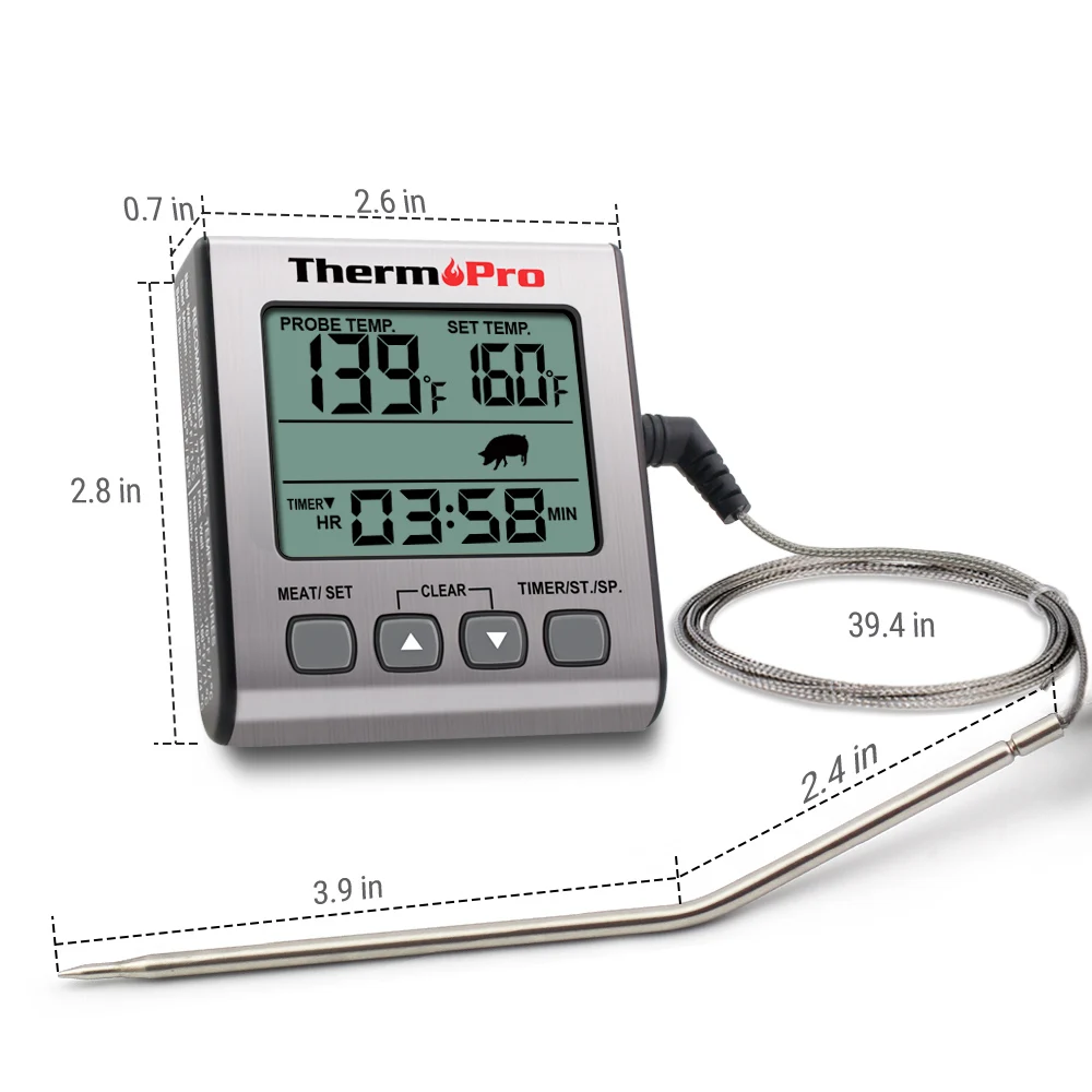 ThermoPro TP16S Meat Cooking Digital Thermometer with Thermocouple Smart Cooking Timer Mode and Backlight
