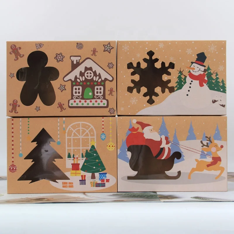 Christmas new kraft paper packaging box + PVC window biscuit box integrated structure packaging box 12 pieces